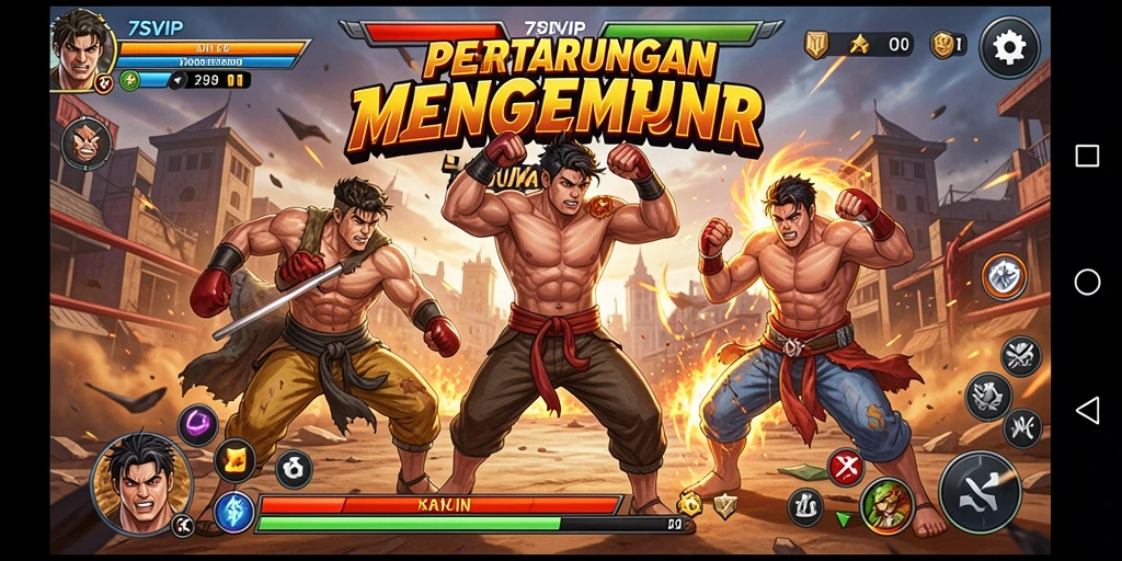 Tangkapan layar dari gameplay Fighting 7SVIP yang mendebarkan.