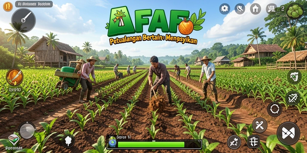 Screenshot menunjukkan pemain sedang mengelola kebun dengan berbagai tanaman.