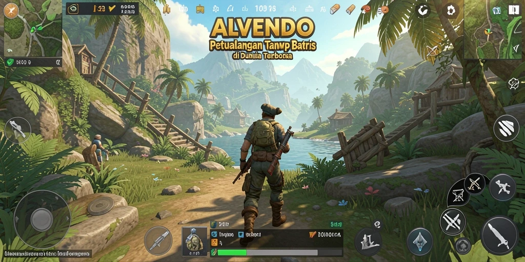 Tampilan gameplay ALVENDO yang menakjubkan di dunia terbuka.