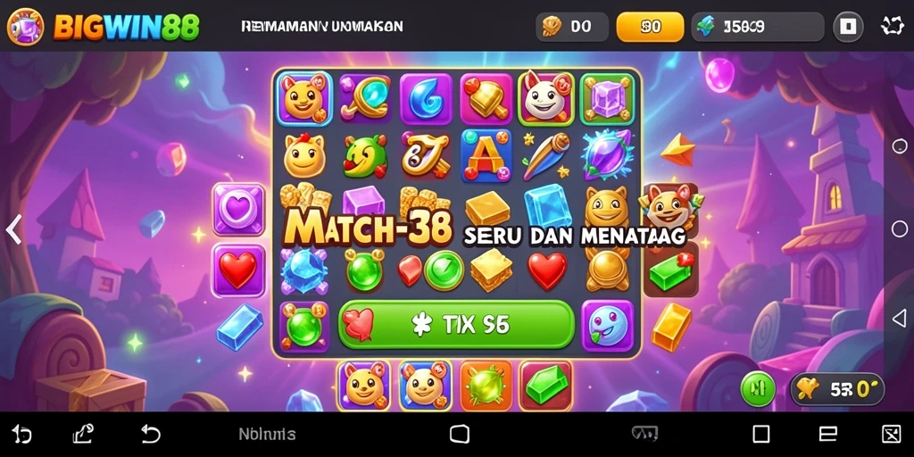 Screenshot gameplay BIGWIN88 dengan tampilan Match-3 yang mengasyikkan.