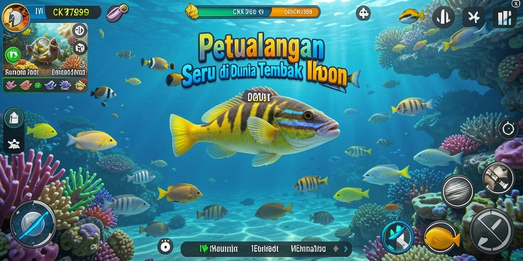 Screenshot CK789 menunjukkan aksi seru dalam menembak ikan.