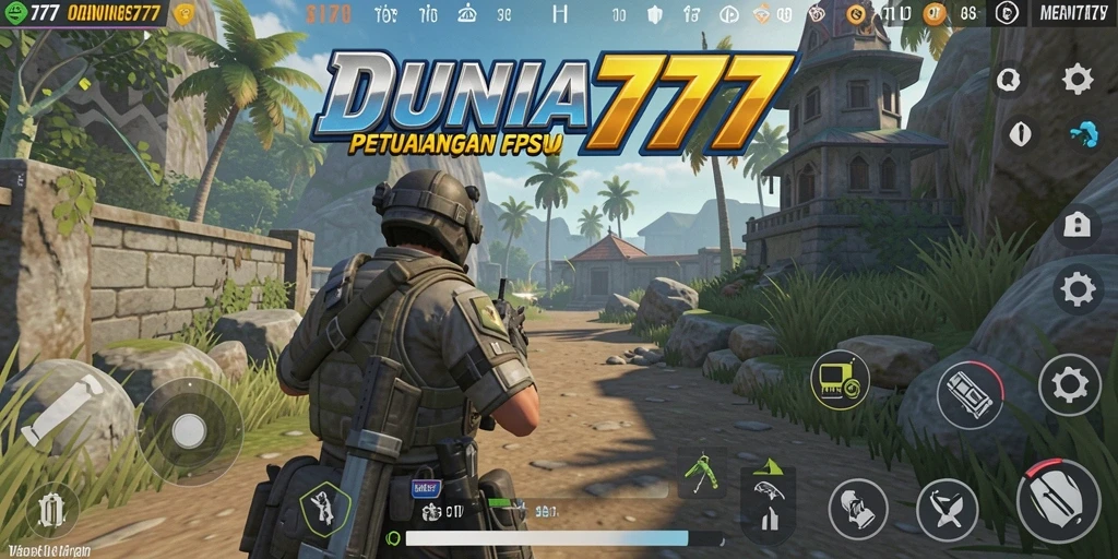 Tangkapan layar gameplay DUNIA777 menampilkan aksi tembak-menembak intens.