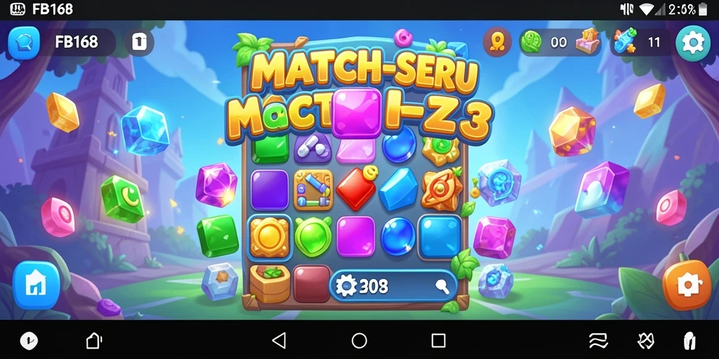 Tampilan seru gameplay FB168 dengan kombinasi permata penuh warna.