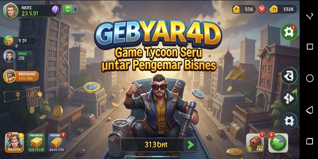Tampilan gameplay GEBYAR4D dengan elemen manajemen bisnis yang menarik.
