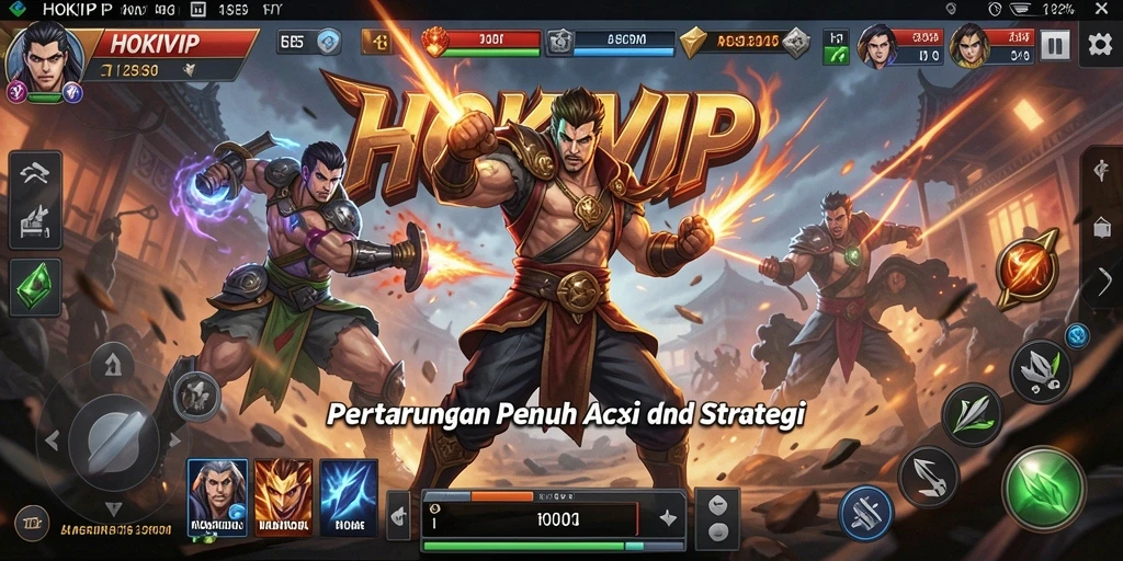 Screenshot HOKIVIP menampilkan duel antara dua petarung dengan grafis memukau.