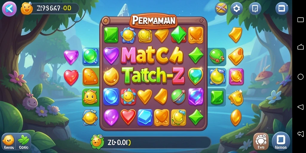 Screenshot gameplay ZK7 menampilkan aksi mencocokkan permata yang seru.