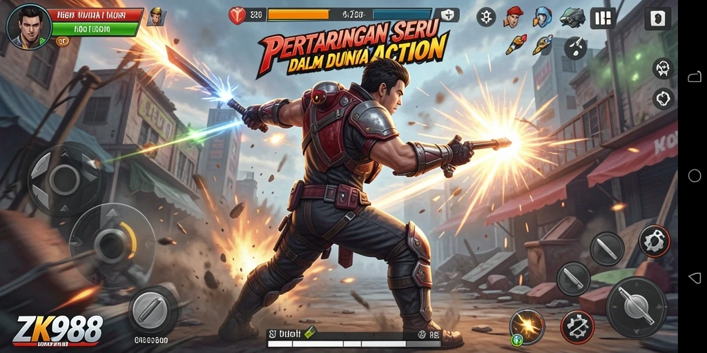 Screenshot gameplay ZK988 menampilkan aksi intens di dalam permainan.
